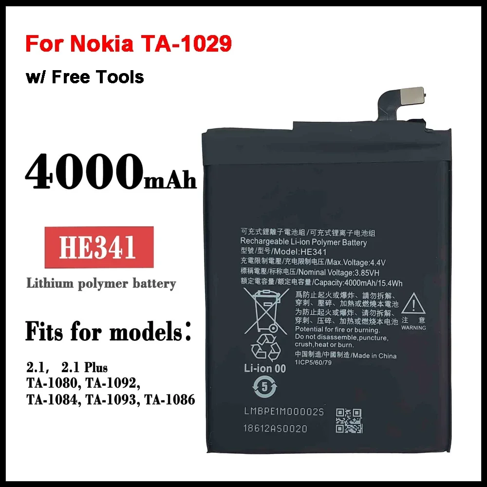 

New HE341 Phone Battery For Nokia 2.1 2.1 Plus TA-1080 TA-1092 TA-1084 TA-1093 TA-1086 Replacement Batteries + Tool