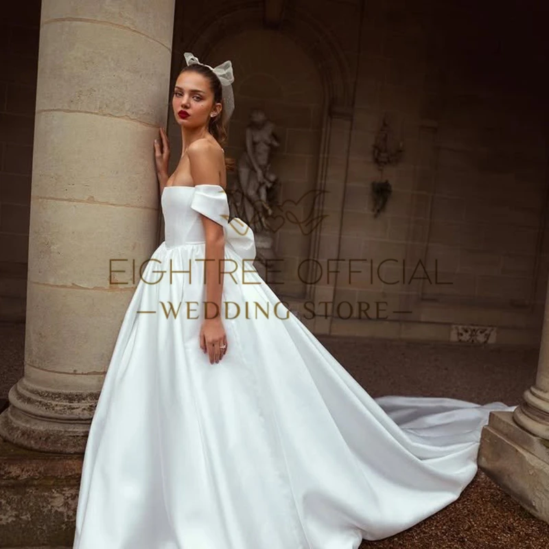 Eightree-Robes de mariée A-ligne blanches pour femmes, robes de patients sans bretelles princesse avec nœud, soirée de mariage, Rh, tout ce qui est personnalisé, 2025