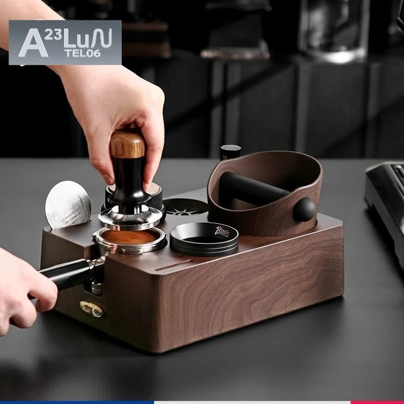 Wooden Espresso Tamping Station 11-Piece Set with Knock Box Coffee Tool Kit Organizer flag pole