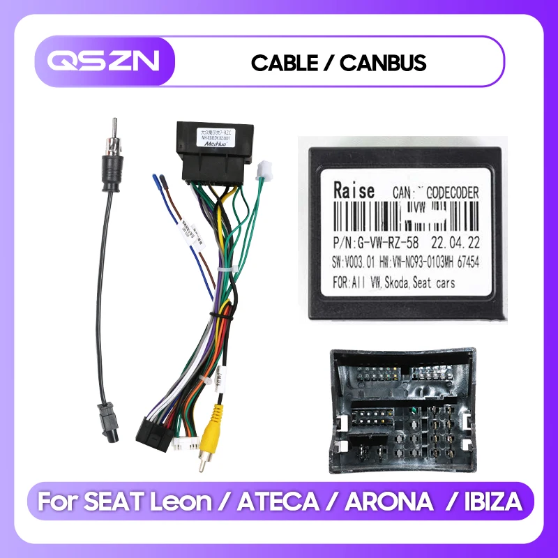 QSZN For SEAT Leon / ATECA / ARONA  / IBIZA Android Car Radio Canbus Box Decoder Wiring Harness Adapter Power Cable G-VW-RZ-58