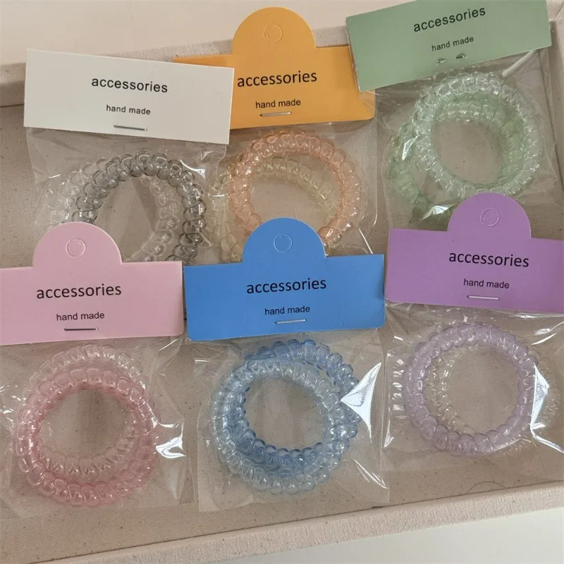 One-Pair Package Clear Color Matching Phone Line Hair Ring Headband Fashion Simple Hair Elastic Band Hair Accessories New