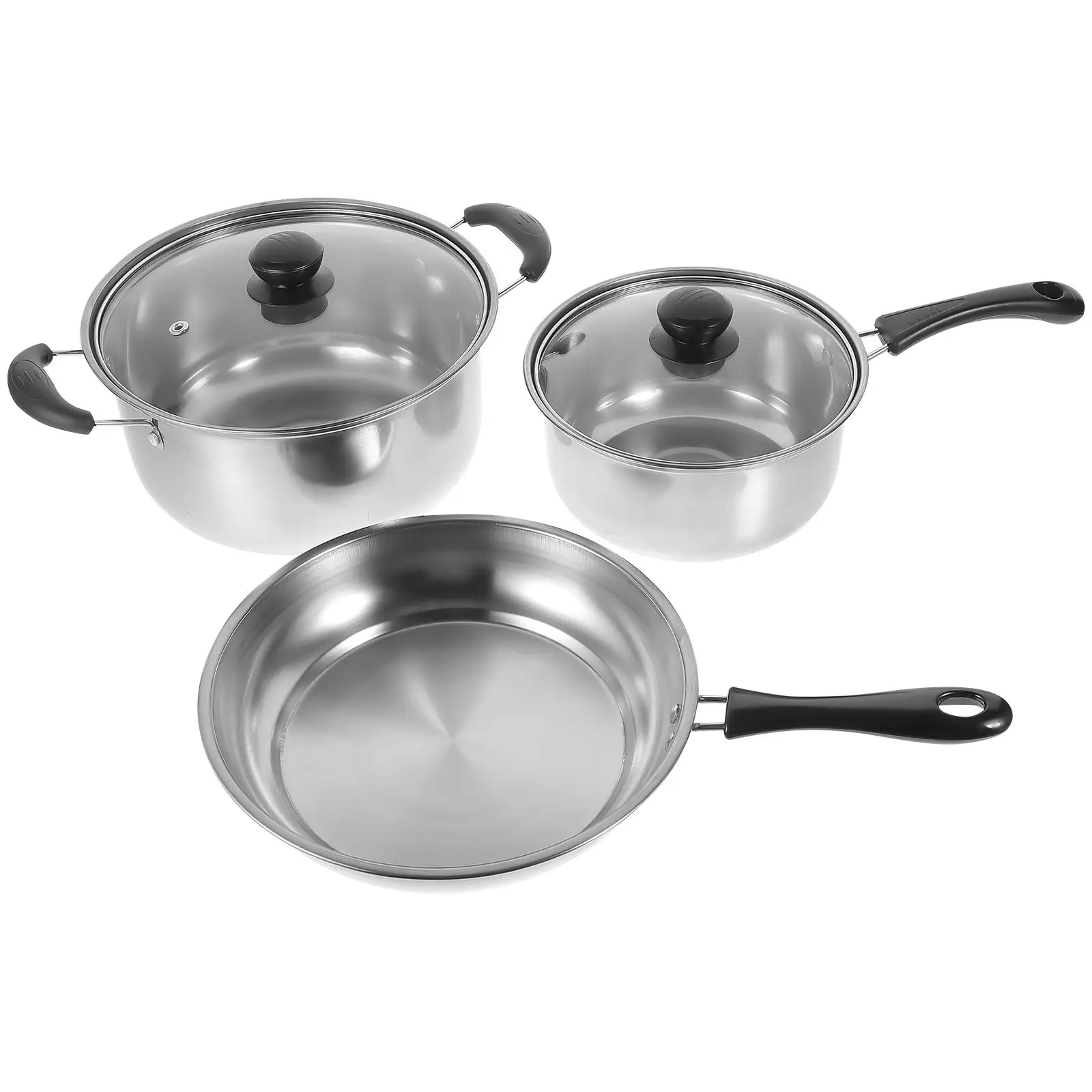 

Stainless Steel Pot Set 3 Piece Suit 430 Daily Use Cookware Frying Pan Saucepan Soup Stockpot Handle