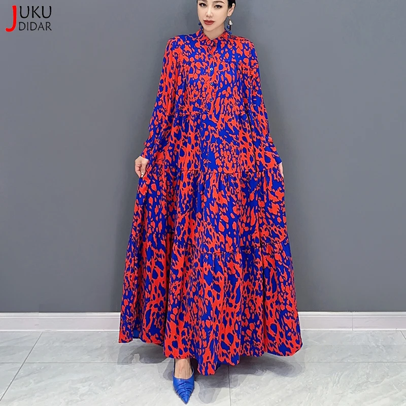 lucy in the sky flowy dress Mizalle Flowy Long Sleeve Maxi Dress, Mix / XS main image 1