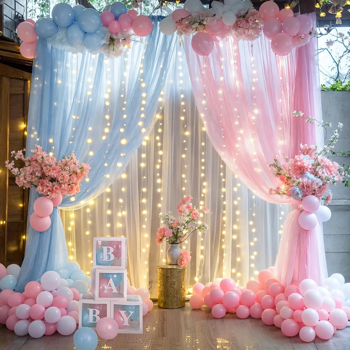 Mesh Curtain Garland with Fairy Lights Festoon Birthday Party Decorations Kids Favors Wedding Party Girls Baby Shower Supplies