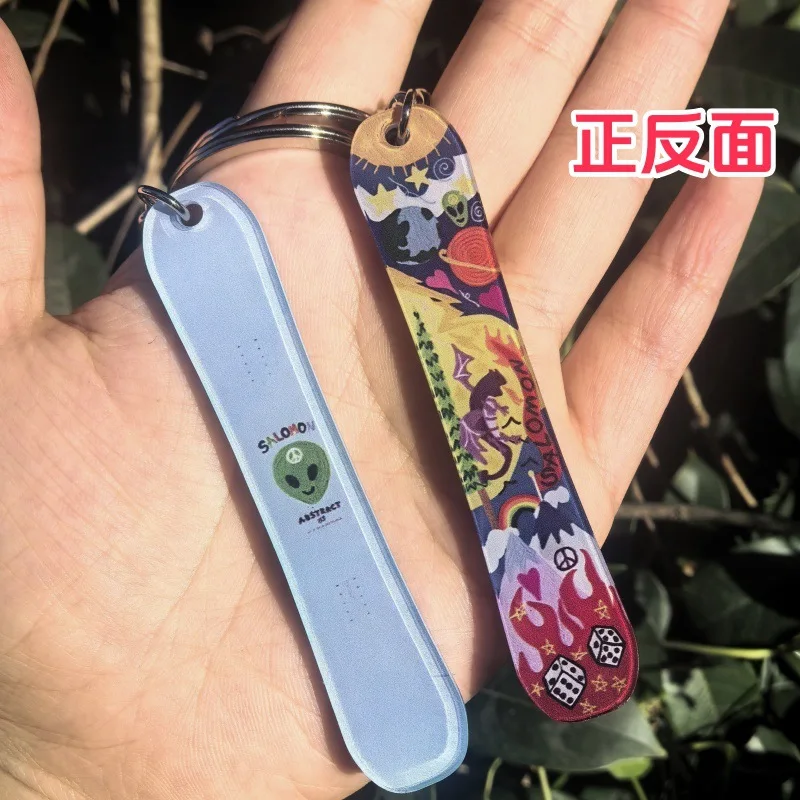 8CM 1PC Mini Snowflake Snowboard Acrylic Keychain Pendant Ski Games Sled Board Key Chain Keyring Sports and Snow Festival Gift view 6