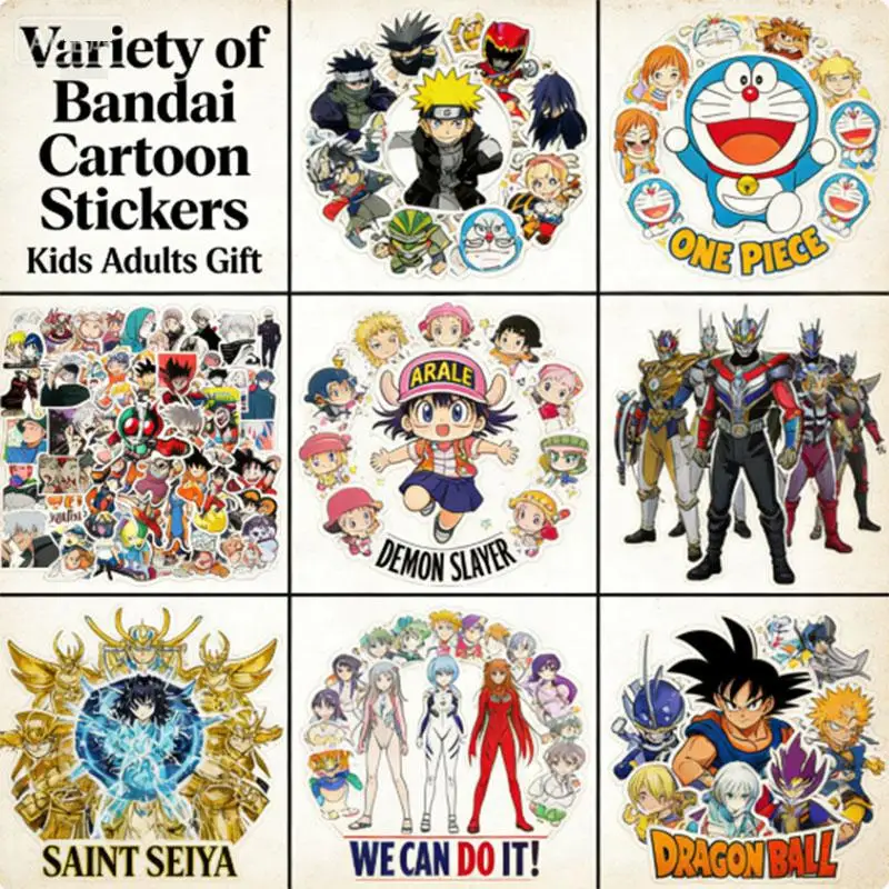

50pcs Variety Of Bandai Stickers Cartoon Waterproof Stickers Decals For Water Cup Phone Notebook Decoration Stationery Stickers