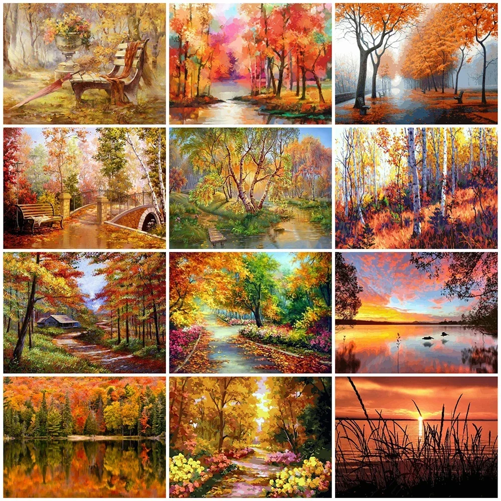 

533404 Painting By Numbers Natural Scenery Oil Paint By Numbers For Adults Autumn On Canvas HandPainted Home Decor