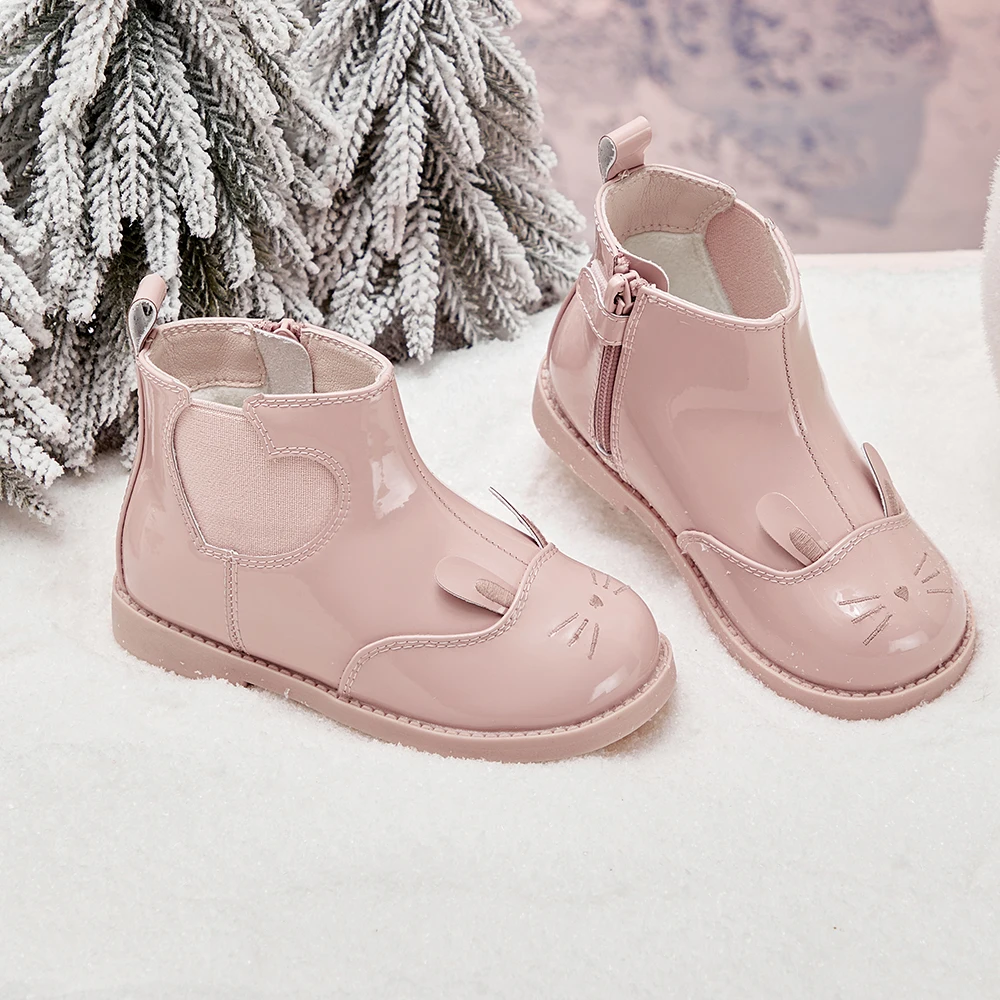 Dave Bella Girls' Winter Warm Boots Kids Velvet Plush Anti Slip Leather Shoes Baby Soft Baby Pink Short Children Boots DB4264361