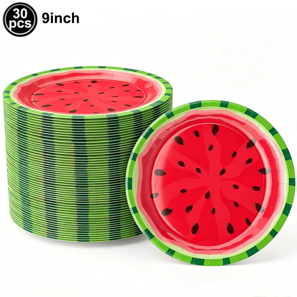 Wassermelonen-Geschirr, Kindergeburtstag, Party, Pappteller, Servietten, Strohhalme, Tassen, Dekorationen, Sommer-Partys mit Wassermelonenmotiv – Detail 4