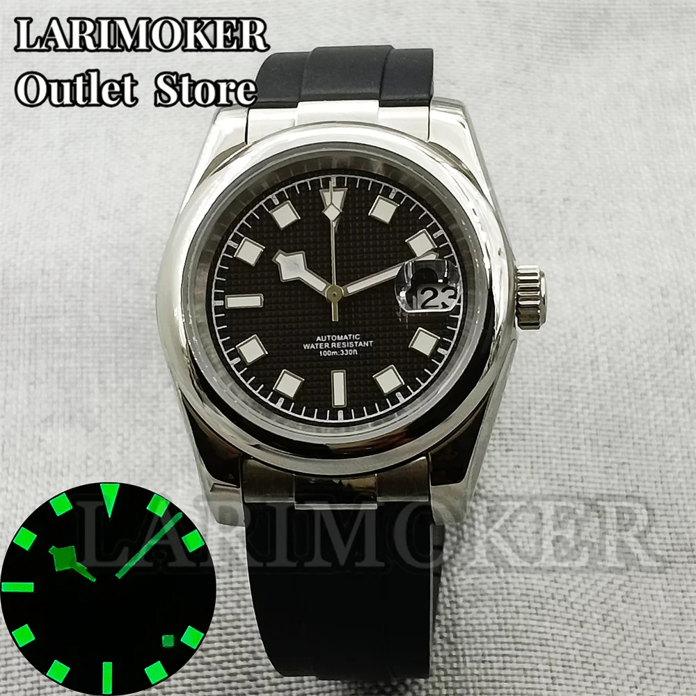 

LARIMOKER 36mm/39mm NH35 Black Dial Automatic Men Watch Waterproof Screw Crown rorubber Strap Green Luminous Watch