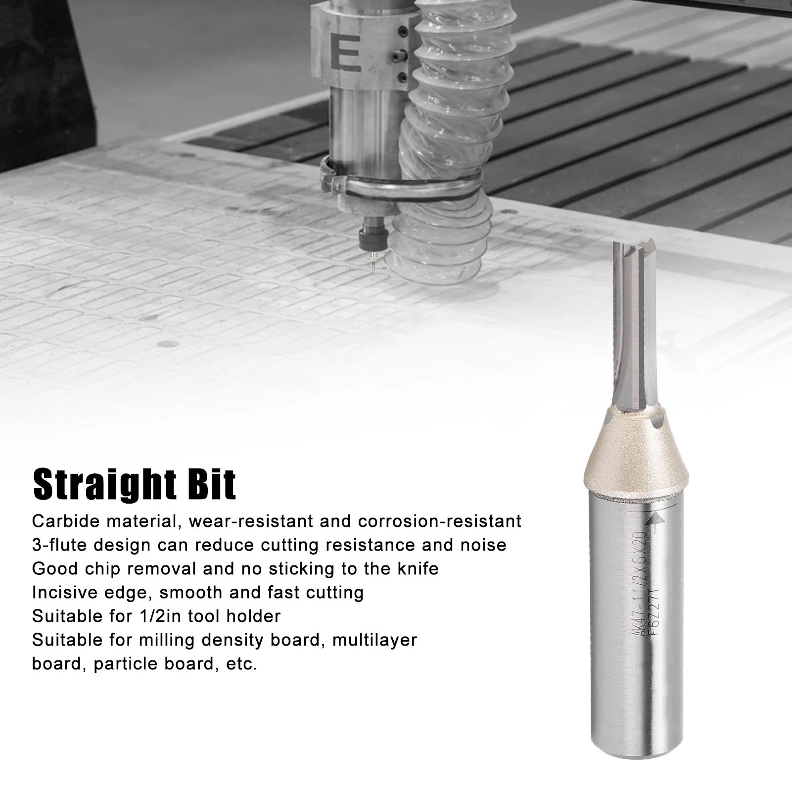

3-зубая фреза 1/2 с прямым хвостовиком, твердосплавный станок с ЧПУ, аксессуары для концевых фрез, аксессуары для станков, прямая бита