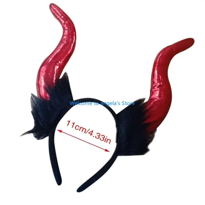 X4YC Long Cow Horn Headband for Halloween Costume Hairhoop Party Props Headpiece Stage Headdress Anime Dress Up Accessories