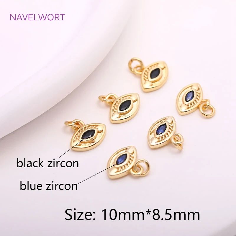 10mm * 8.5mm 14K placcatura in oro ottone metallo malocchio pendenti colore nero/blu malocchio Charms gioielli fai da te che fanno accessori