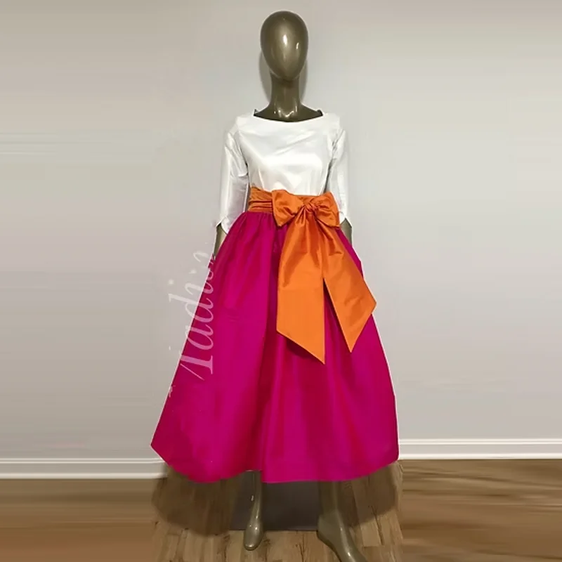 

Fashion Maxi Skirt with Belt A Line Long Skirts Women Custom Made Fuchsia Orange Maxi Skirt For Party