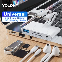 Universal USB HUB Docking Station USB C to SD TF Memory Card Reader OTG Cable Camera Adapter Type-C to 3.5MM for iPhone iPad PC