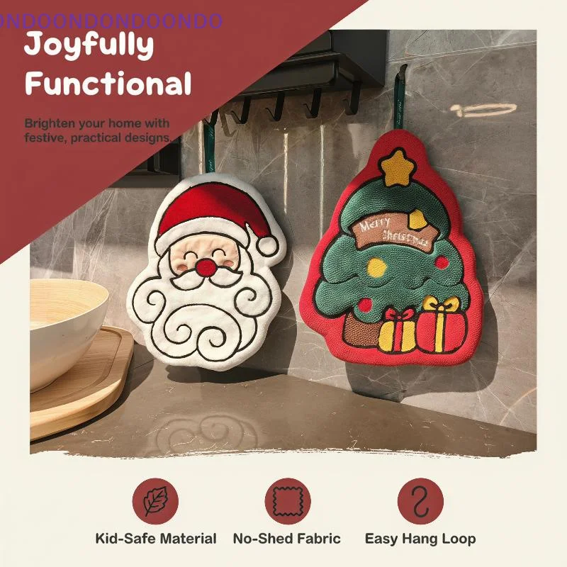Cute Cartoon Christmas Hanging Hand Towels Super Absorbent Soft Coral Fleece Perfect For Kitchen Bathroom Holiday Home Decor