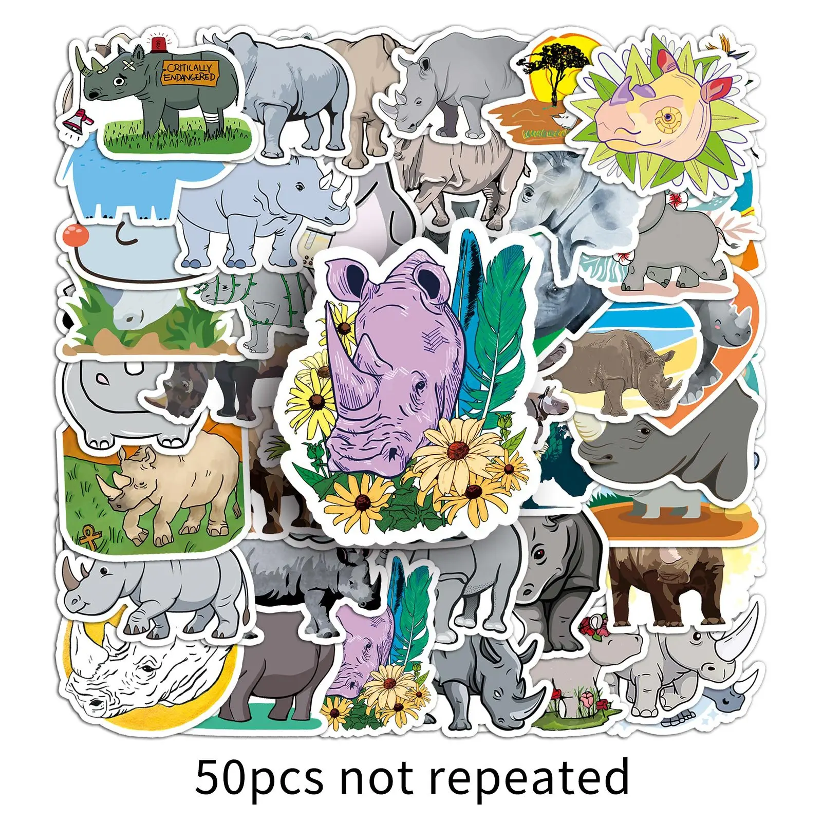 50 قطعة الكرتون الكركدن الحيوان ملصق لطيف متعة الكتابة على الجدران ملصق مضاد للمياه لعبة هدية DIY بها بنفسك كوب ماء صندوق أدوات مكتب سجل القصاصات مذكرات