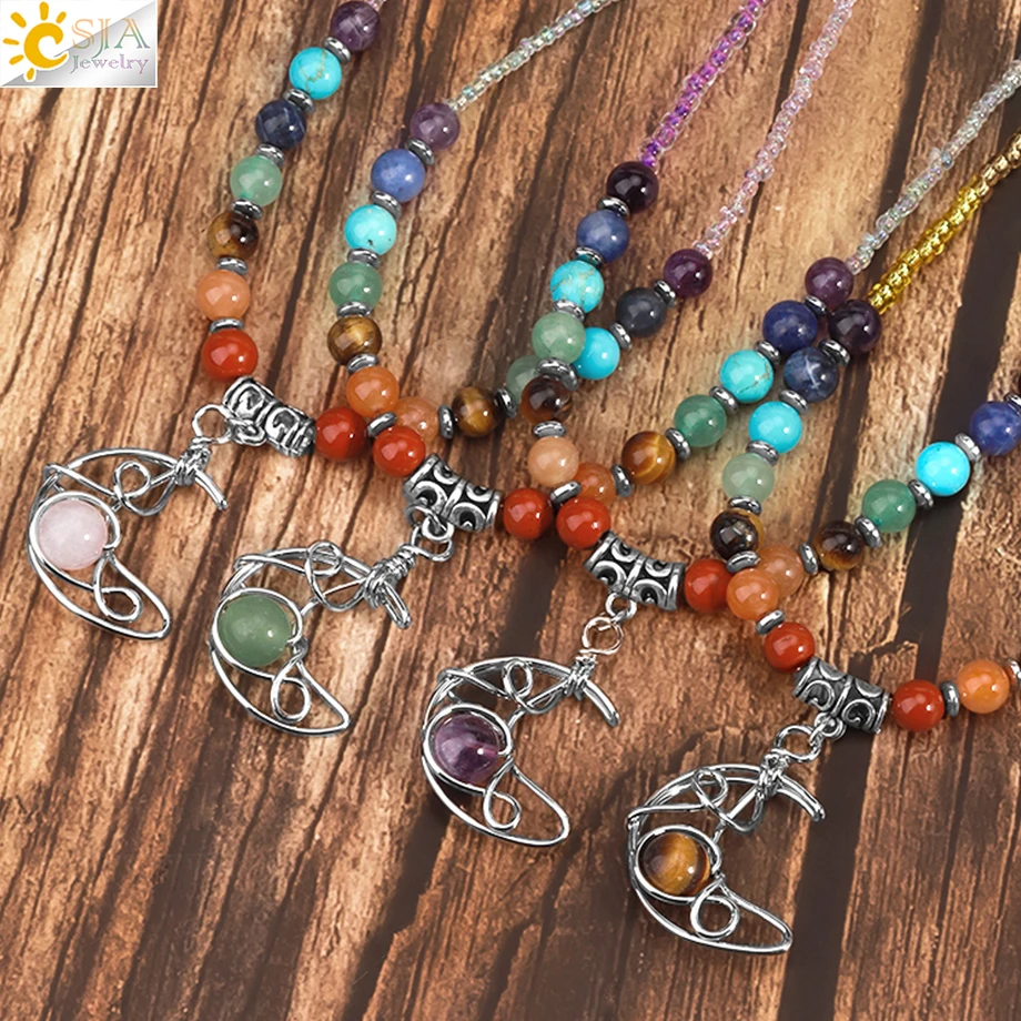 CSJA Pink Quartz Necklace Choker Natural Stone Heart Charm Pendant Mushroom Crystal Beads Necklace for Women Valentine Gift T024