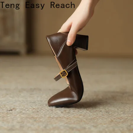 2024 New Square Head Fashion Thick Heel Shoes Buckle Simple Women's Shoes Mary Jane Women's Shoes High 4.5cm Size 34-43