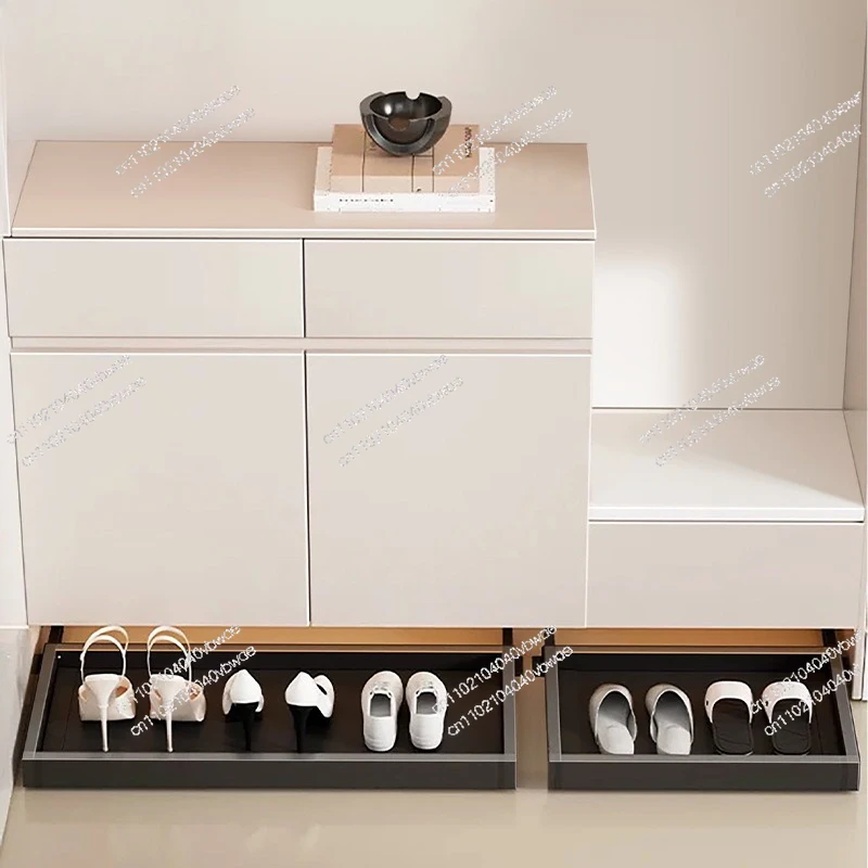 Bottom-mounted rebound shoes cabinet skirting drawer porch slide rail shoes storage rack, [depth 300mm] width 414-474mm