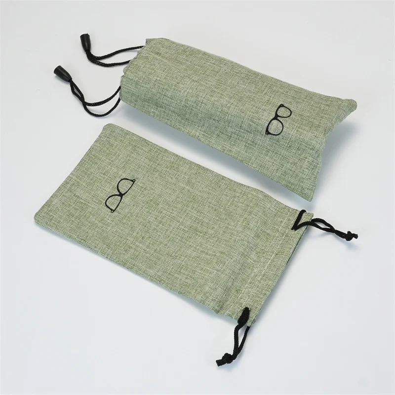 5/10/20 قطعة الأخضر المحمولة كيس قماش الكتان لحقيبة النظارات الشمسية متعددة الوظائف النظارات البصرية النظارات الحبل أكياس القماش