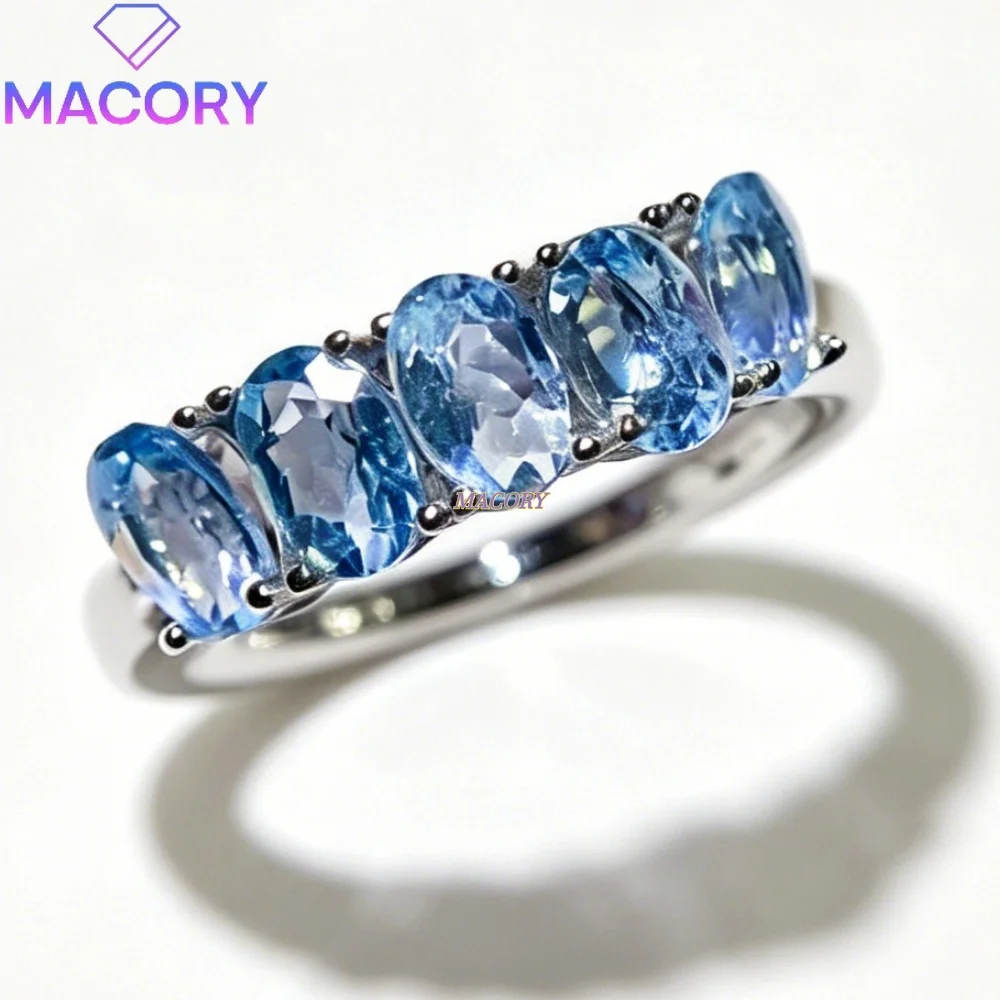 Natural Aquamarine S925 Sterling Silver Women's Ring Low-Key and Simple Design Minimalist and Natural Valentine's Day Gift
