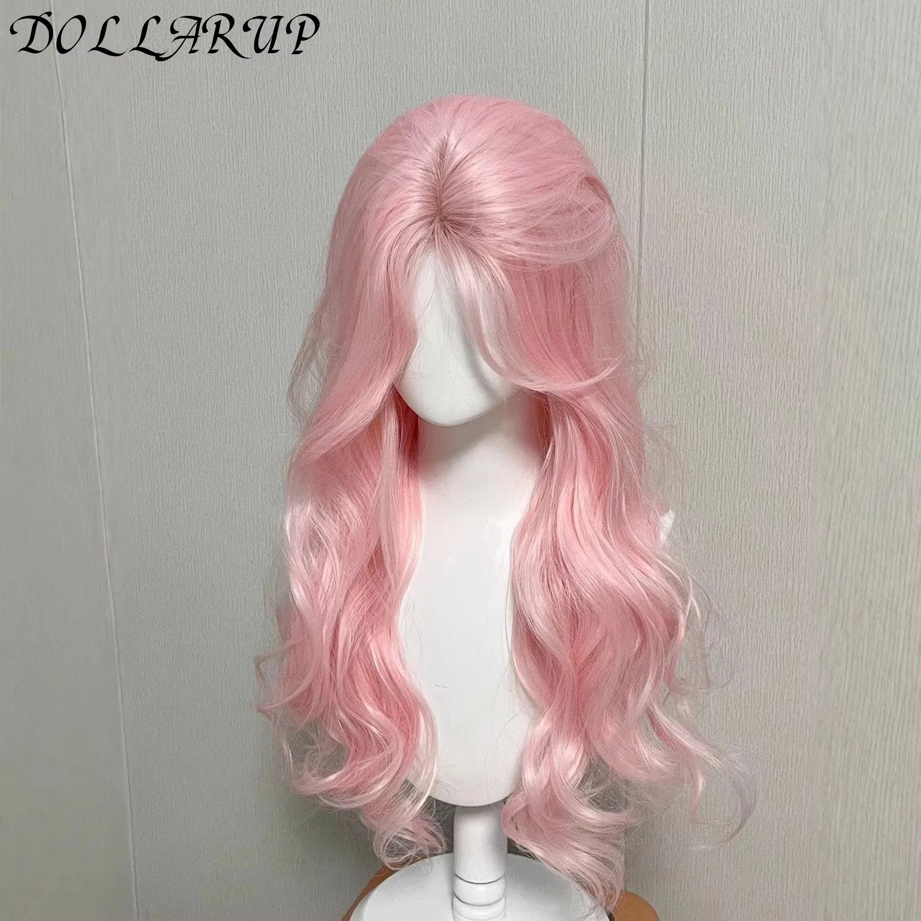 JKL شعر مستعار اصطناعي وردي للنساء طويل متموج تأثيري الباروكات الطبيعية لينة الحلو شعر مستعار اصطناعي للاستخدام اليومي الحياة المدرسية لوليتا شعر مستعار #3