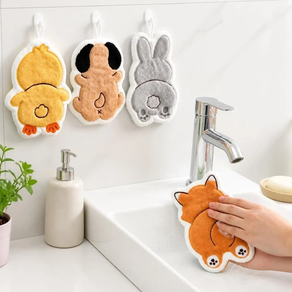 Cute Super Absorbent Hand Towel Animal Back Cartoon Hanging Towel Reusable Coral fleece Kitchen Tools Household