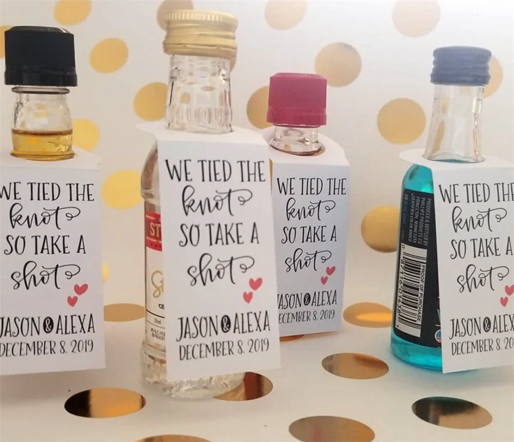 50pcs We Tied the Knot So Take a Shot Bottle Tags, Wedding Favor Bottle Tags, Shot Bottle Labels, Shot Bottle Tags - no bottles