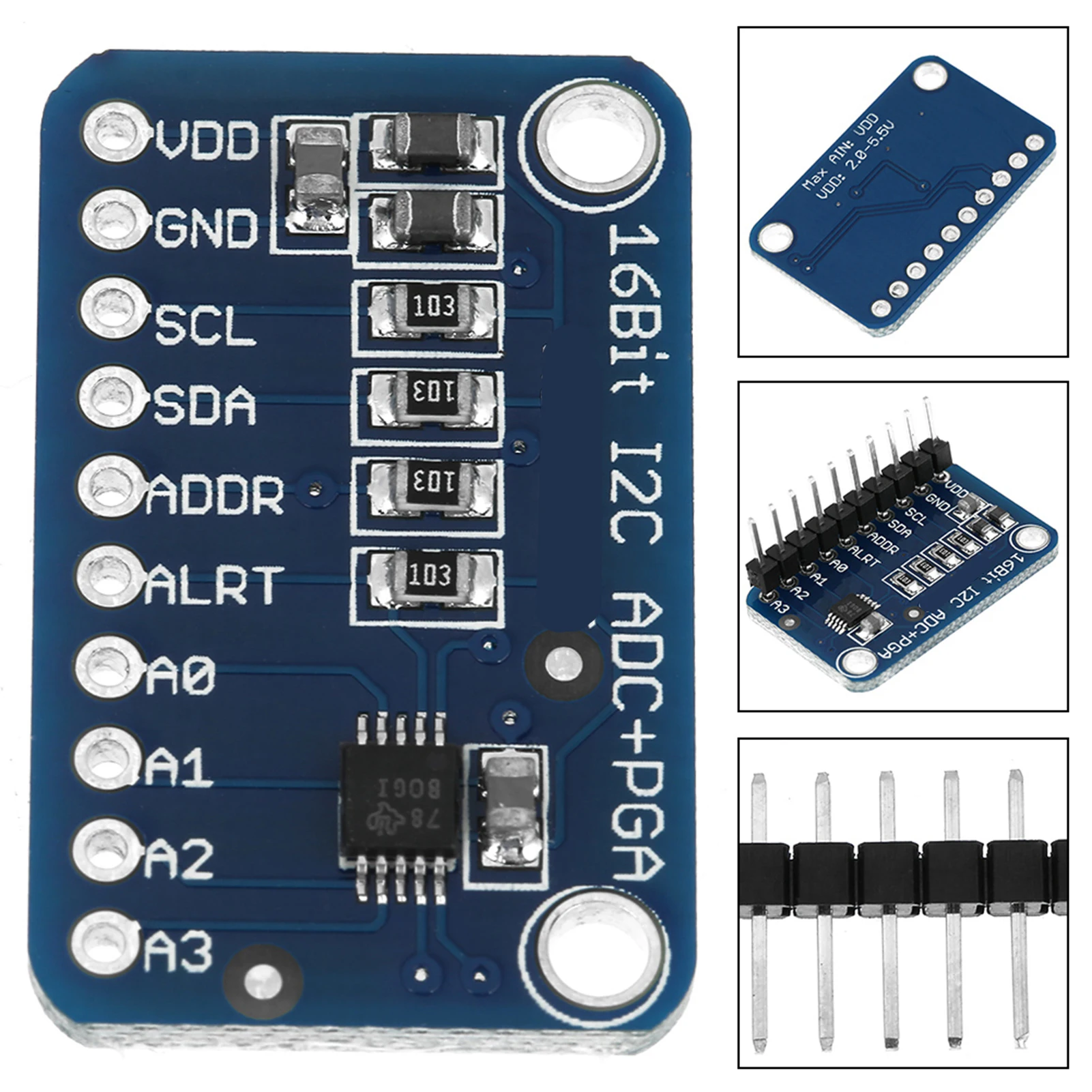 

Analog to Digital Converter 16‑Bit I2C Development Board Analog to Digital Converter Module