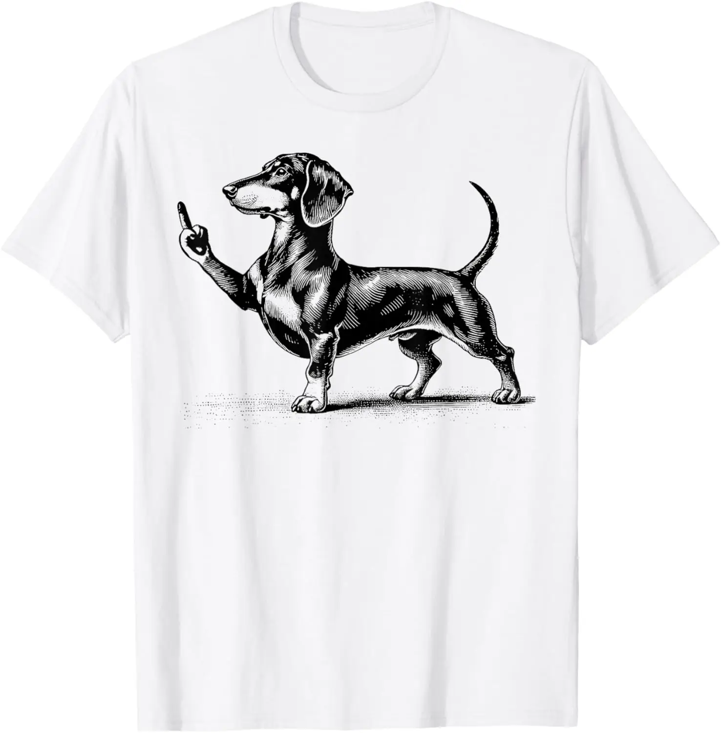 Camiseta unisex de manga corta con estampado de un simpático perro de dibujos animados, diseño de perro teckel negro, ideal para uso diario, tanto para hombres como para mujeres, prenda de moda.