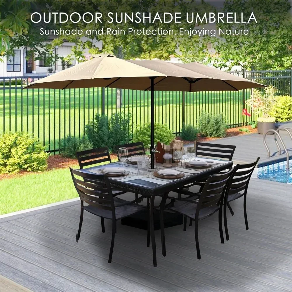 Guarda-sol dupla face, guarda-chuva de alumínio com manivela e base, para pátio ao ar livre, 14 polegadas