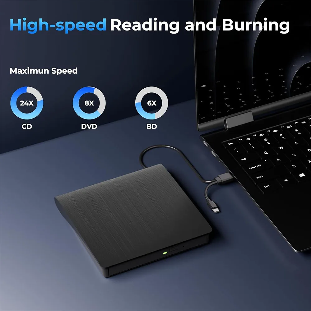 محرك بلو راي خارجي USB3.0 لأجهزة الكمبيوتر المحمول التي تعمل بنظام التشغيل Windows 11/10 Mac محمول ثلاثي الأبعاد BD-RW محرك BD DVD مشغل أقراص مضغوطة قارئ الموقد