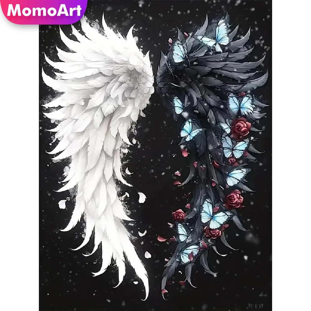 Momoart Neuankömmling Diamant Mosaik Flügel Schwarz Weiß DIY Diamant Malerei Landschaft Muster für Erwachsene Anfänger Handgemachtes Geschenk
