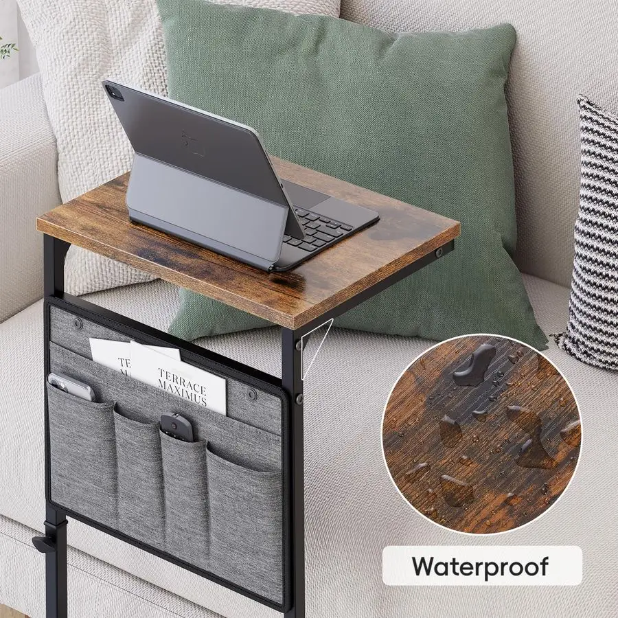 C Shaped End Table, 33 Tall Side Table for Couch, Adjustable Height Small Couch Side Table for Small Spaces, End Table Slide Und