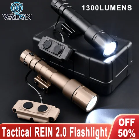 WADSN REIN 2.0 손전등, 1300 루멘 백색광, 20mm 레일 듀얼 기능 스위치, 사냥 무기 스카우트 에어소프트 액세서리