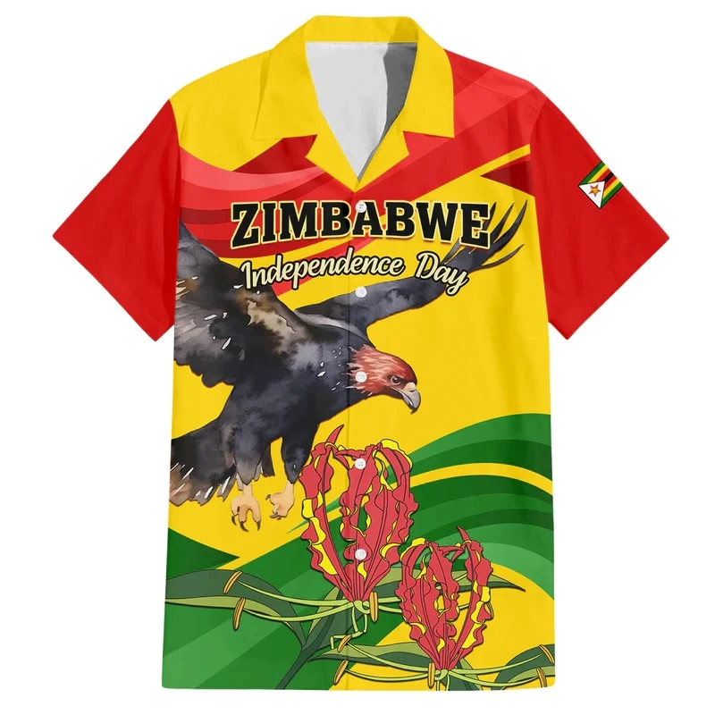 Zimbabwe Vlag Kaart 3d Geprint Shirts Met Korte Mouwen Voor Mannen Kleding Nationale Embleem Strandshirts Nationale Embleem Blouses Mannelijke Tops