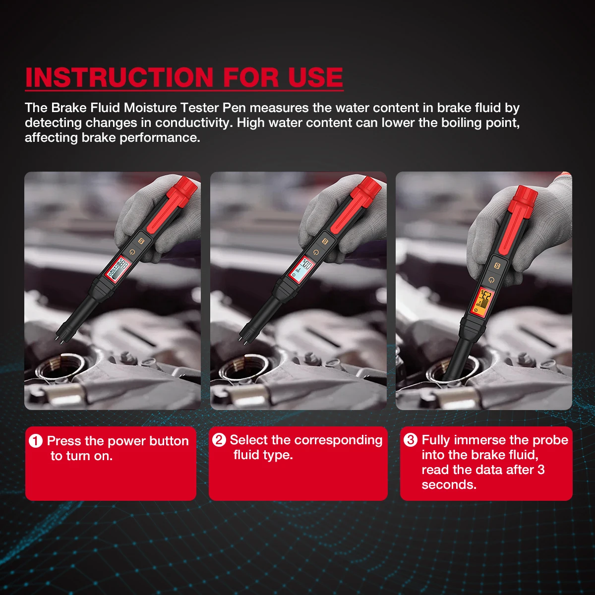 3-Farben-Hintergrundbeleuchtung Tragbarer Digitaler Bremsflüssigkeitstester Präziser Auto-Bremsöltester mit Ton- und Lichtalarm DOT3 DOT4 DOT5.1 – Detail 23
