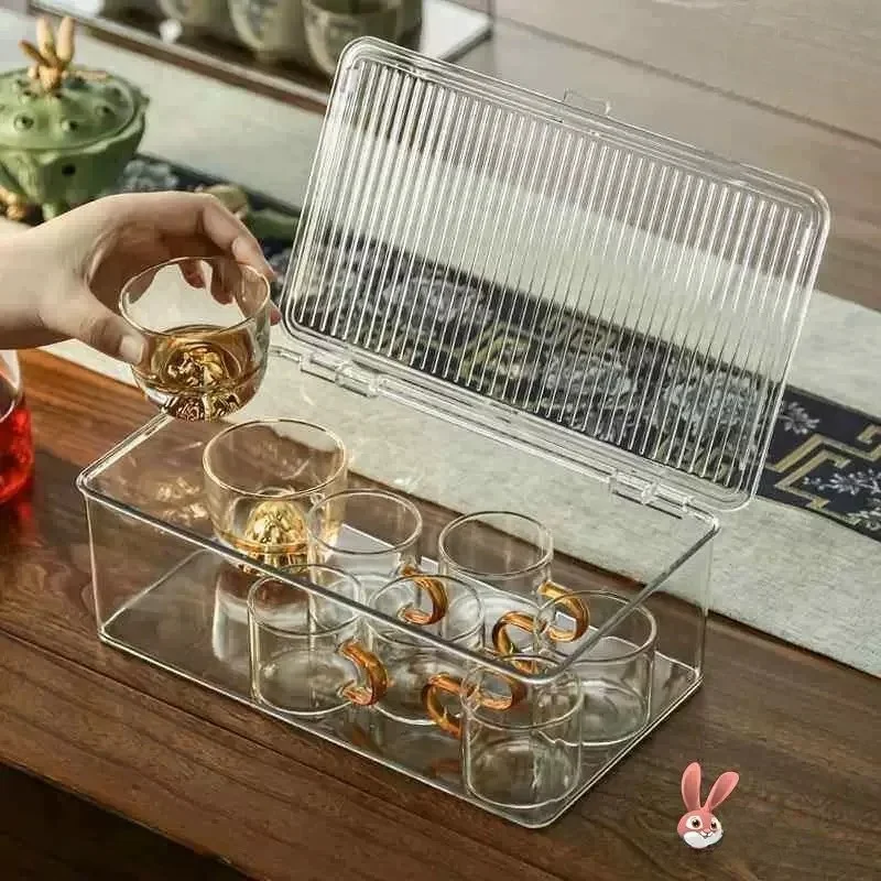 Transparent Tea Set Storage Box Dustproof Cup Organizer Desktop Arrangement Rack Clear Plastic Cup Storage Container