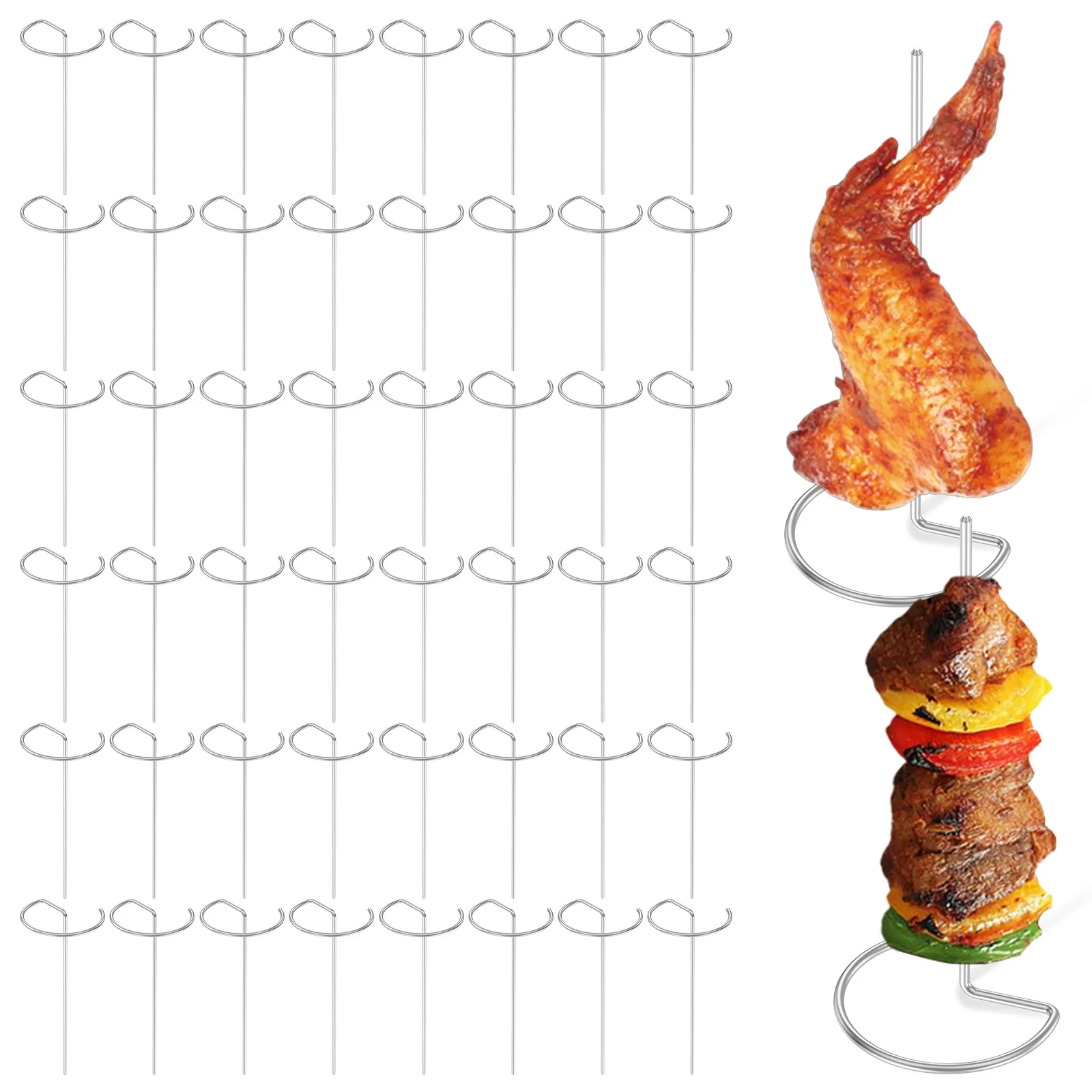 50 قطعة سيخ لحم الطعام سيخ شواء مستدير الشواء كباب توزيع الحرارة أسياخ شواء ستيك لشوي الخبز التخييم #1