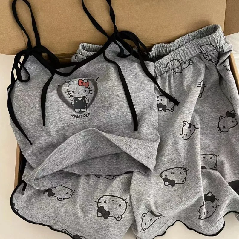 

Sanrio мультфильм аниме Hello Kitty Повседневный удобный комплект с накладкой на грудь женские жилеты шорты Домашняя одежда подарок