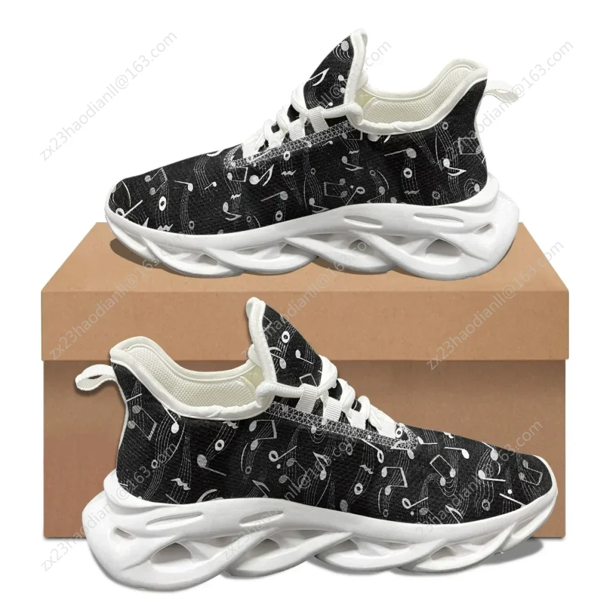 

Music Notes Print Lace-up Casual Shoes Girls Outdoor Travel Fashion Non-Slip Sneakers Summer Lightweight Mesh Vulcanized Shoes