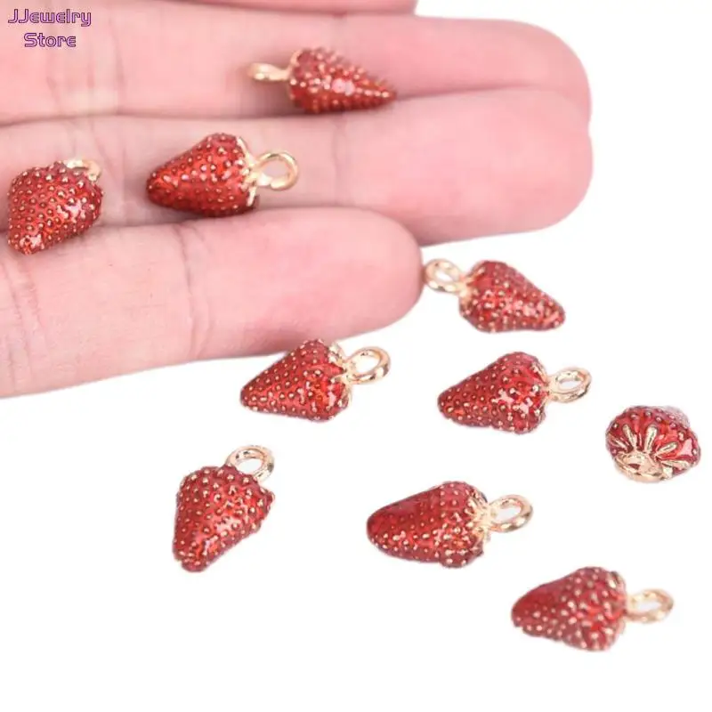 Fashion 10pcs 3D Simulation Strawberry Fruit Charms Pendant Beads DIY Bracelets Necklace Earrings For Women Jewelry Finding Gift