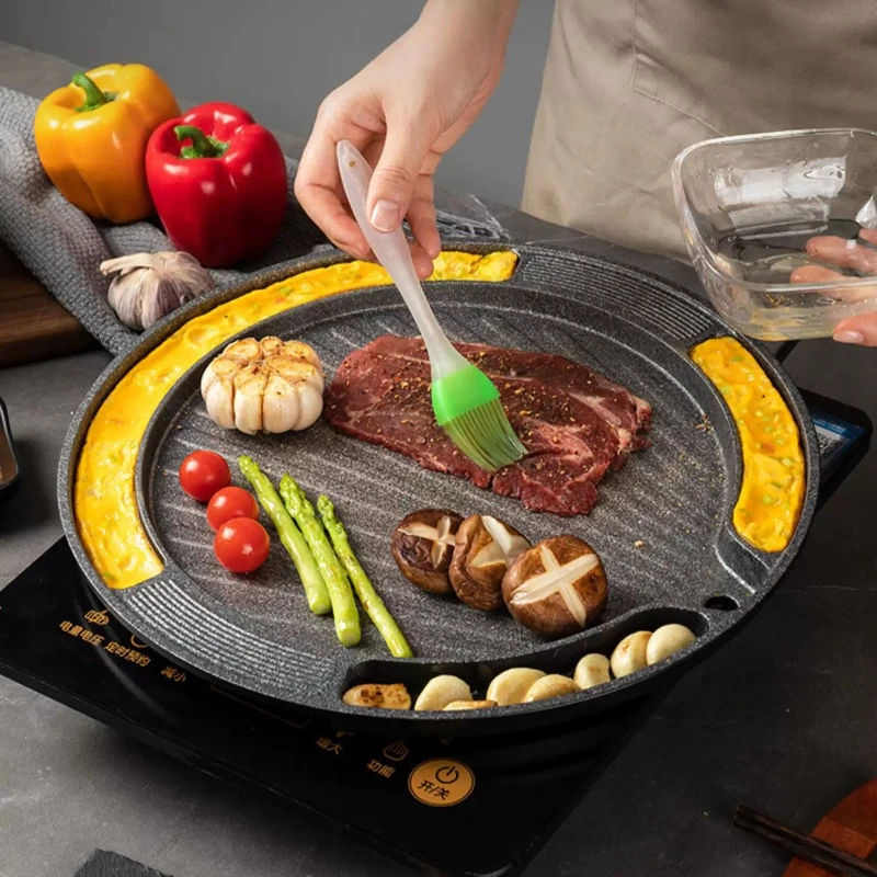 Korean bbq Grills Traditional Nonstick Grill Pan BBQ Stovetop for Indoor/Outdoor Smokeless BBQ Cast Aluminum Grill Pan