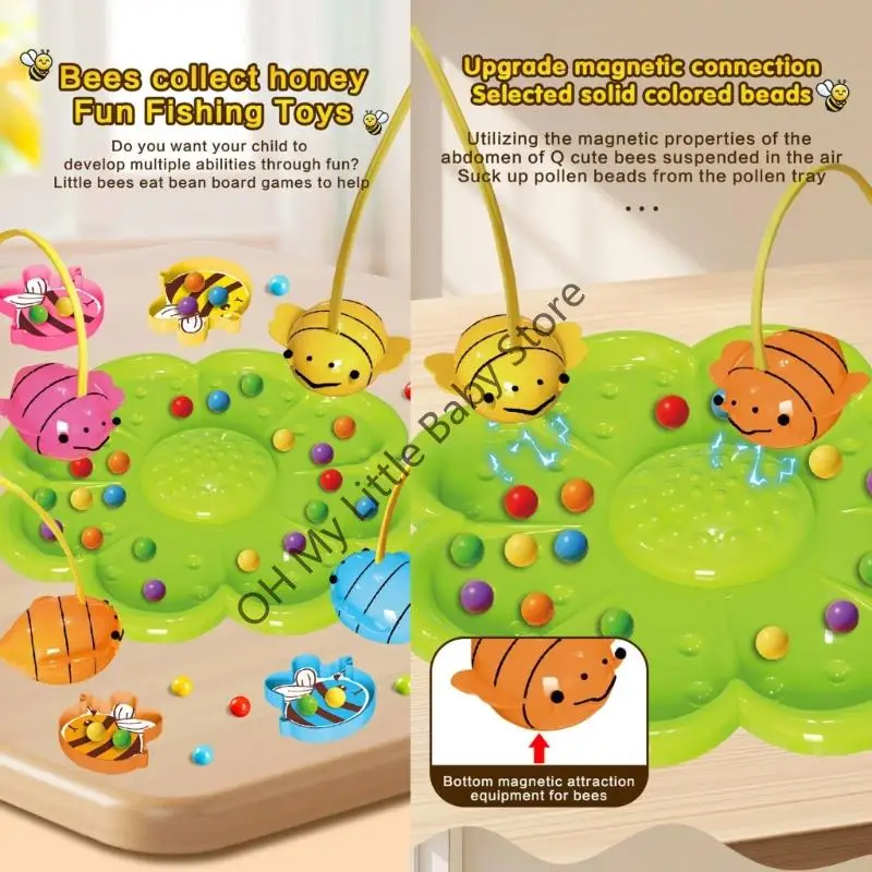 M76C Bees ลูกปัดของเล่นตกปลาสำหรับเด็กที่มีการจดจำสีและการจัดเก็บขนาดกะทัดรัด