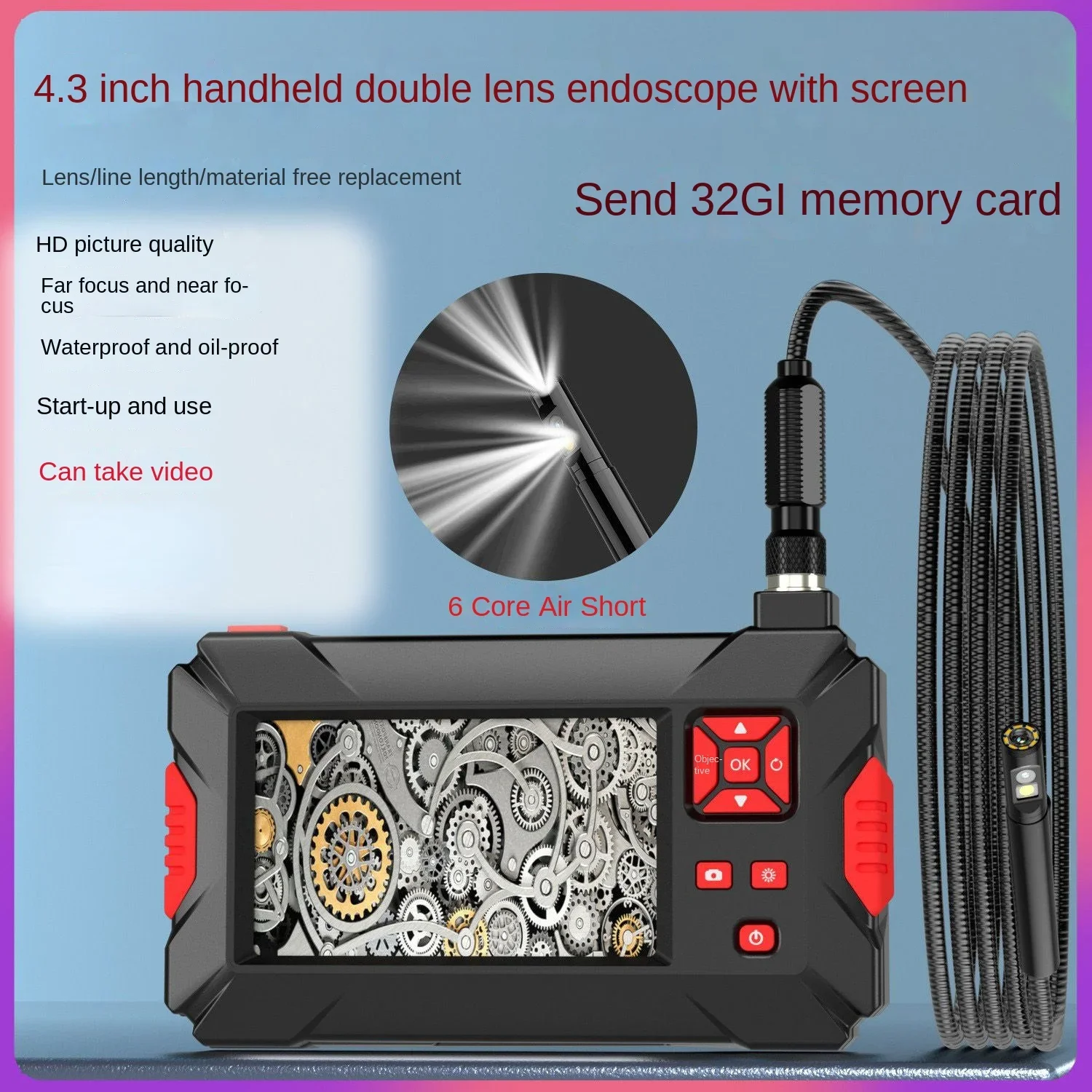 

2 Million High Definition Visual Endoscope 8mm Dual Lens Car Engine Carbon Deposition with A 5-meter Hard Wire