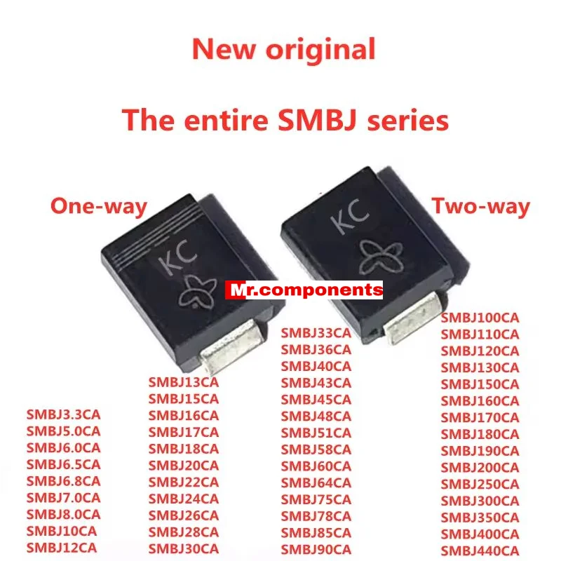 20PCS Single/Two-way SMBJ3.3 5.0 6.8 7.0 10 12 13 24 43 48 51 85 90 130 200 350 440CA TVS transient voltage suppression diode