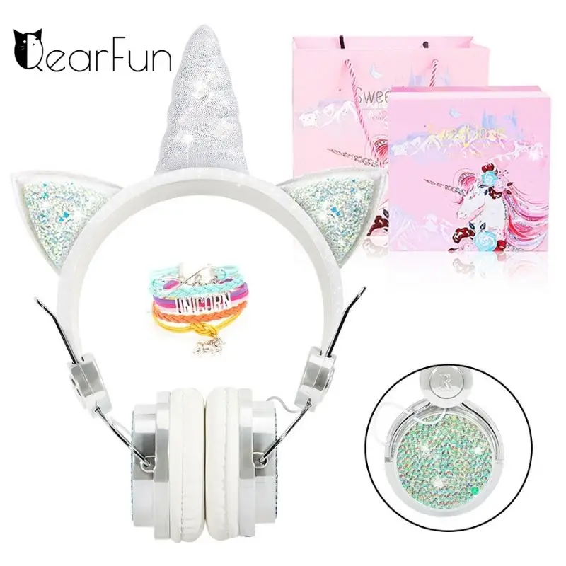 

Cute Unicorn Kids Wired Headphones 3.5mm Over-ear Children's headphones High Bass Headset Gamer Girl Earphones For Ipad phone PC