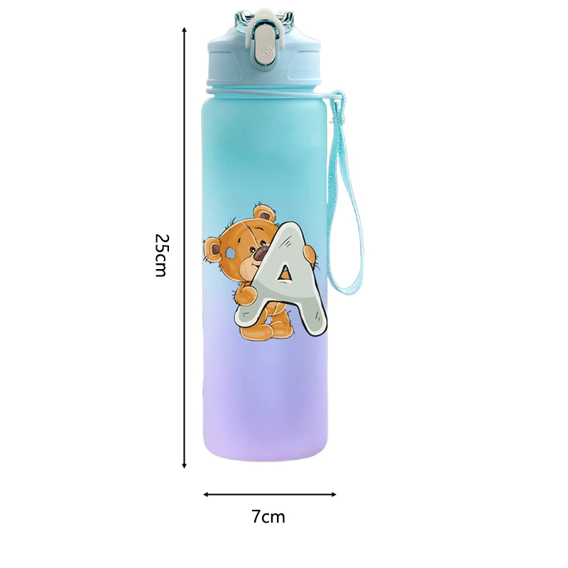 Cartoon 750ml Water Bottle Letter Printed Lovely A-Z Large Capacity Drinking Cup Portable Outdoor Sports Water Cup Children Gift