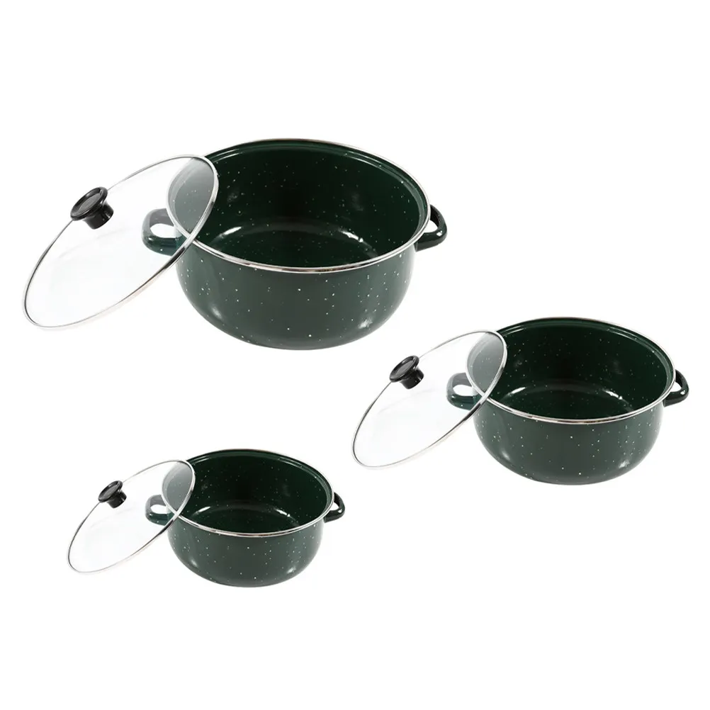 3Pcs Enamel Stew Pot Set Mini Retro Stockpot Soup Pot Kitchen Cookware Induction Gas Stove Use Stockpot with Lid